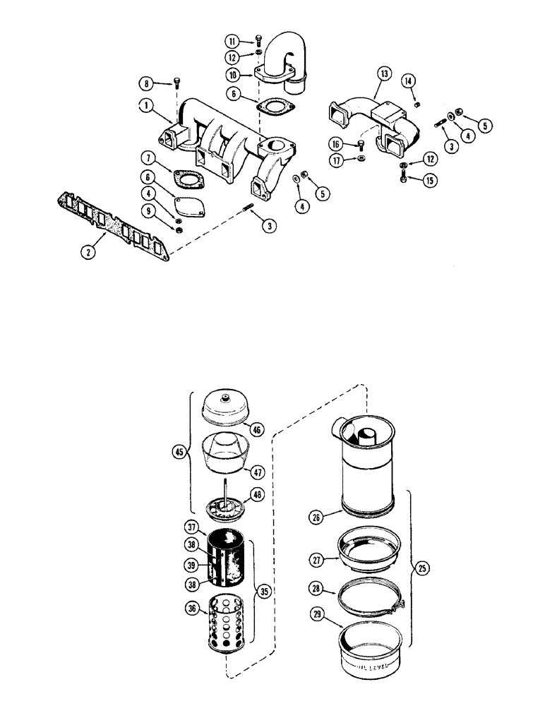 Схема запчастей Case IH 950 - (008) - INTAKE AND EXHAUST MANIFOLD, AIR CLEANER, PRE SCREENER, PRE CLEANER 