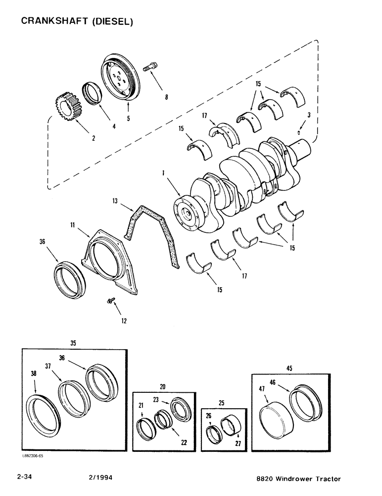 Схема запчастей Case IH 8820 - (2-34) - CRANKSHAFT, DIESEL (02) - ENGINE