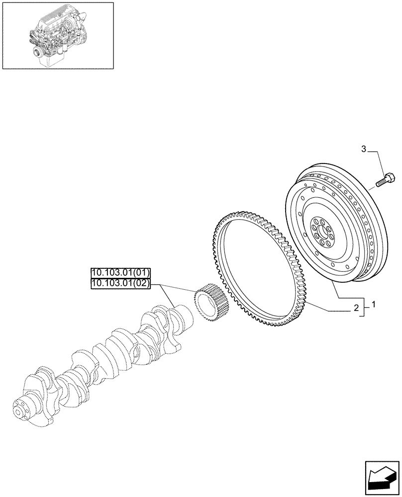 Схема запчастей Case IH 8120 - (10.103.03[02]) - FLYWHEEL - 8120/8120(LA) (10) - ENGINE