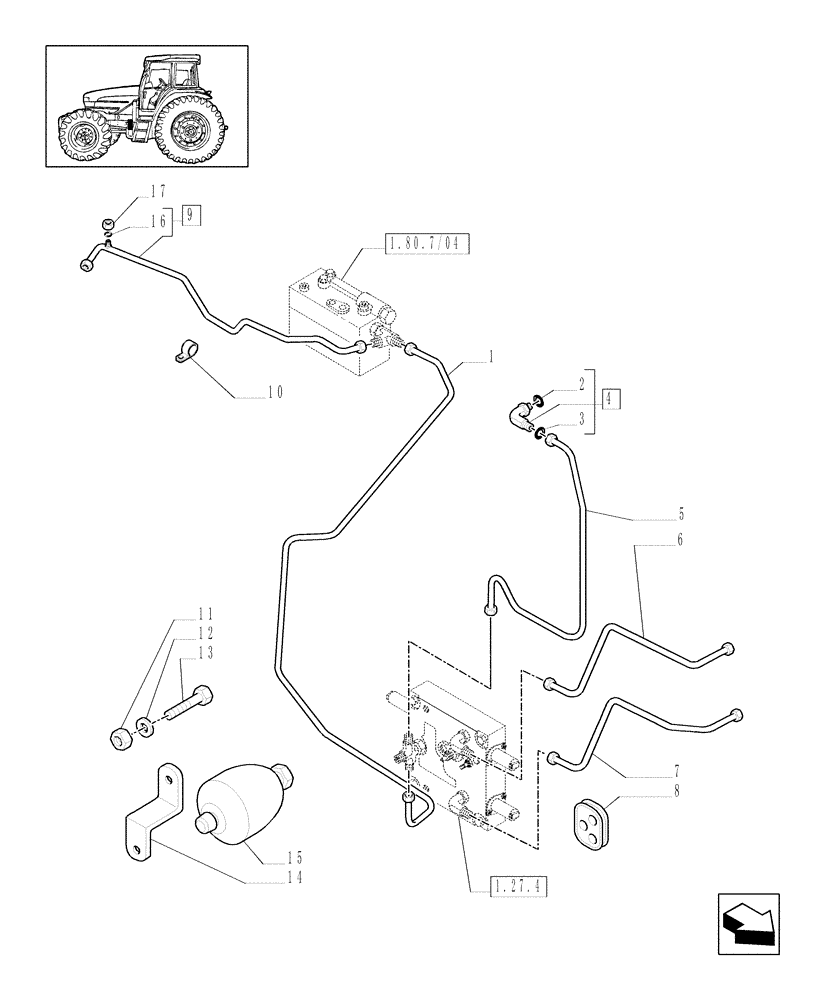 Схема запчастей Case IH MXU100 - (1.29.6/01) - (VAR.269/1) CCLS FOR TRANSMISSION 24X24 (EDC) - GEARBOX CONTROL PIPES (03) - TRANSMISSION