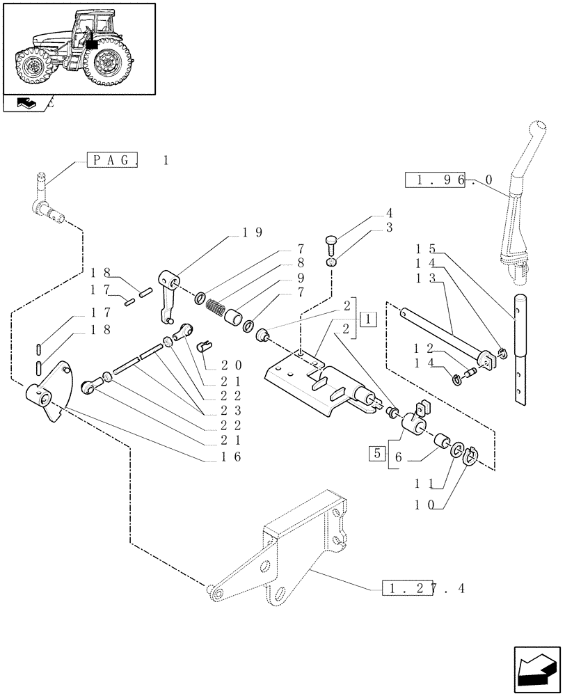 Схема запчастей Case IH FARMALL 95U - (1.29.0[02]) - 12X12 TRANSMISSION - REVERSER GEARSHIFT MECHANISM - LEVERS AND TIE-RODS (03) - TRANSMISSION