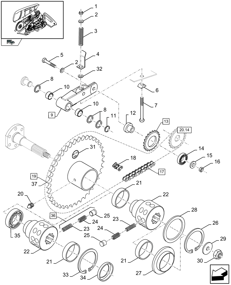 Схема запчастей Case IH 2030 - (20.20[01]) - FEED AUGER DRIVE (20) - HEADER