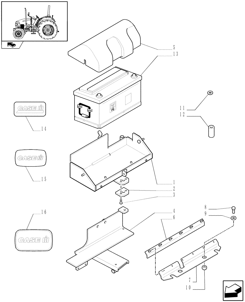 Схема запчастей Case IH FARMALL 90 - (1.74.2) - BATTERY, COVERS AND RELATED SUPPORTS (06) - ELECTRICAL SYSTEMS