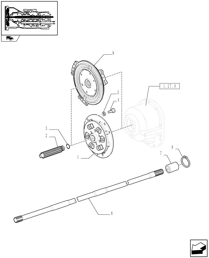 Схема запчастей Case IH FARMALL 95U - (1.25.0/02) - TORSIONAL DAMPER AND PTO SHAFT FOR POWER SHUTTLE (03) - TRANSMISSION