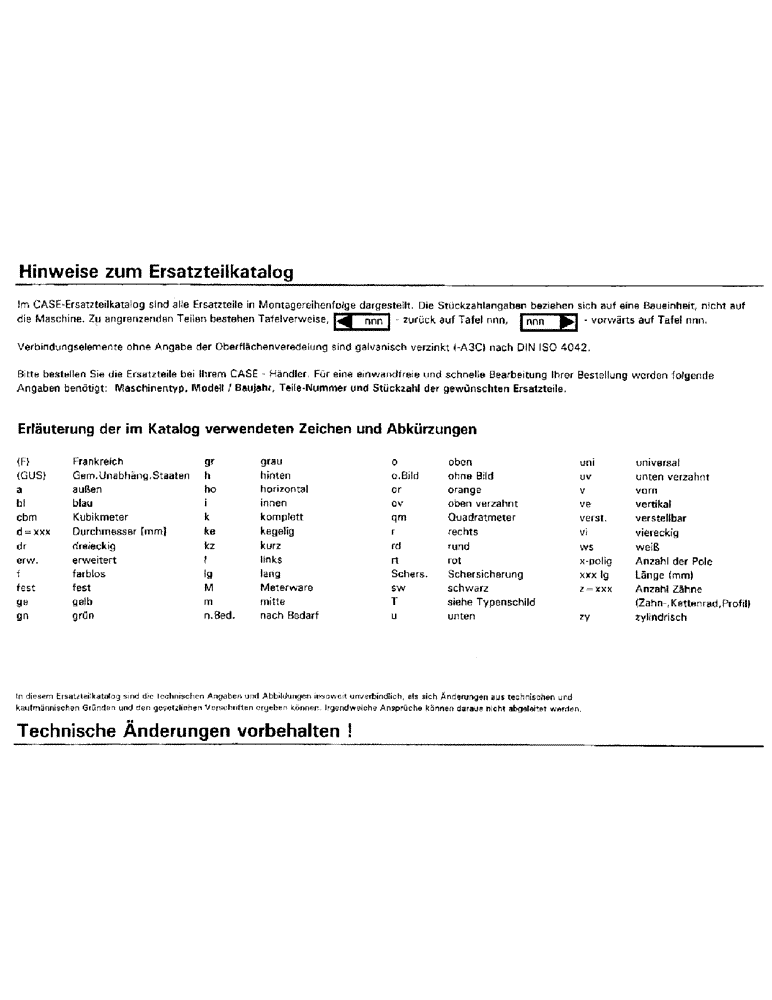 Схема запчастей Case IH 8790 - (004) - HINWEISE ZUM ERSATZTEILKATALOG (05) - SERVICE & MAINTENANCE