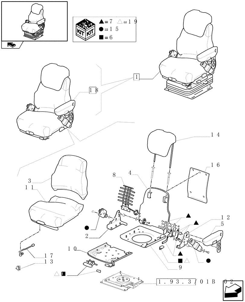 Схема запчастей Case IH PUMA 180 - (1.93.3/01B[01]) - DELUXE SEAT WITH REELING SEAT BELT - BREAKDOWN (10) - OPERATORS PLATFORM/CAB