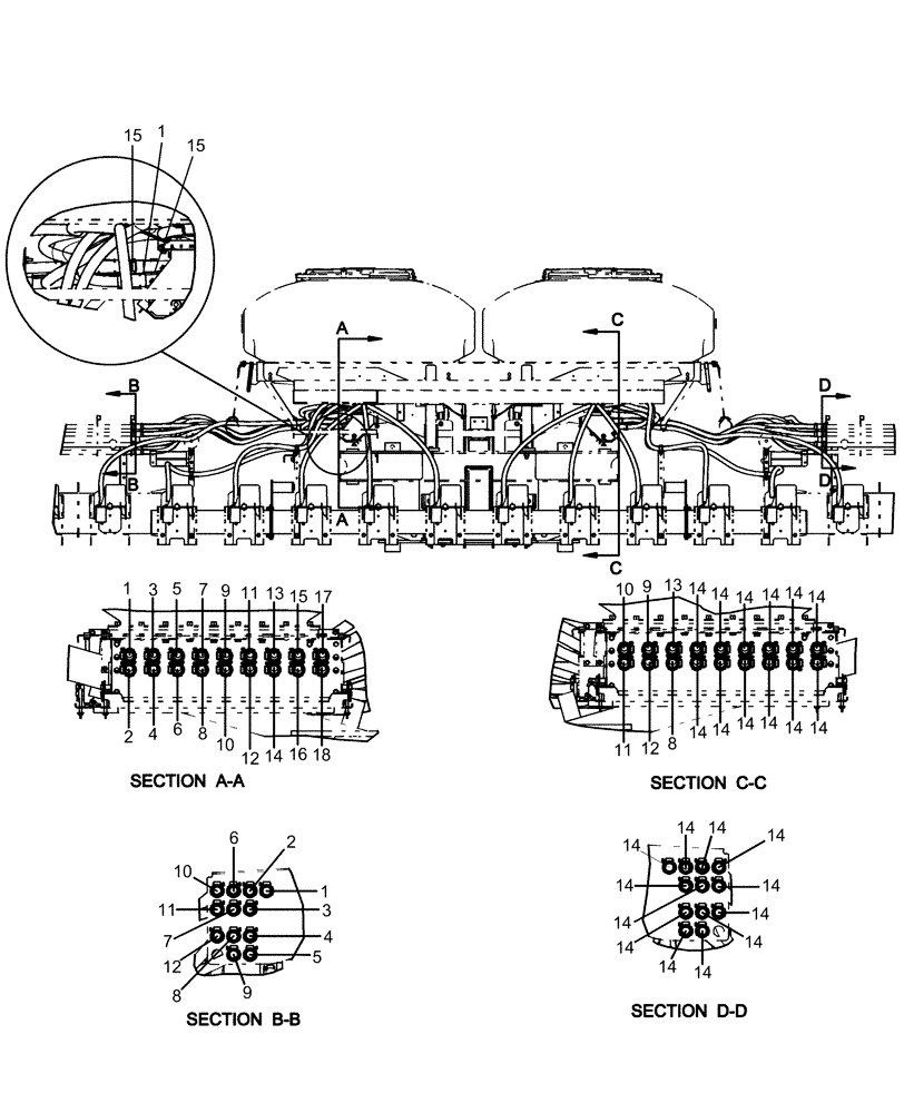 Схема запчастей Case IH 1260 - (80.150.08[01]) - BULK FILL - CENTER HOSES 20" (80) - CROP STORAGE/UNLOADING