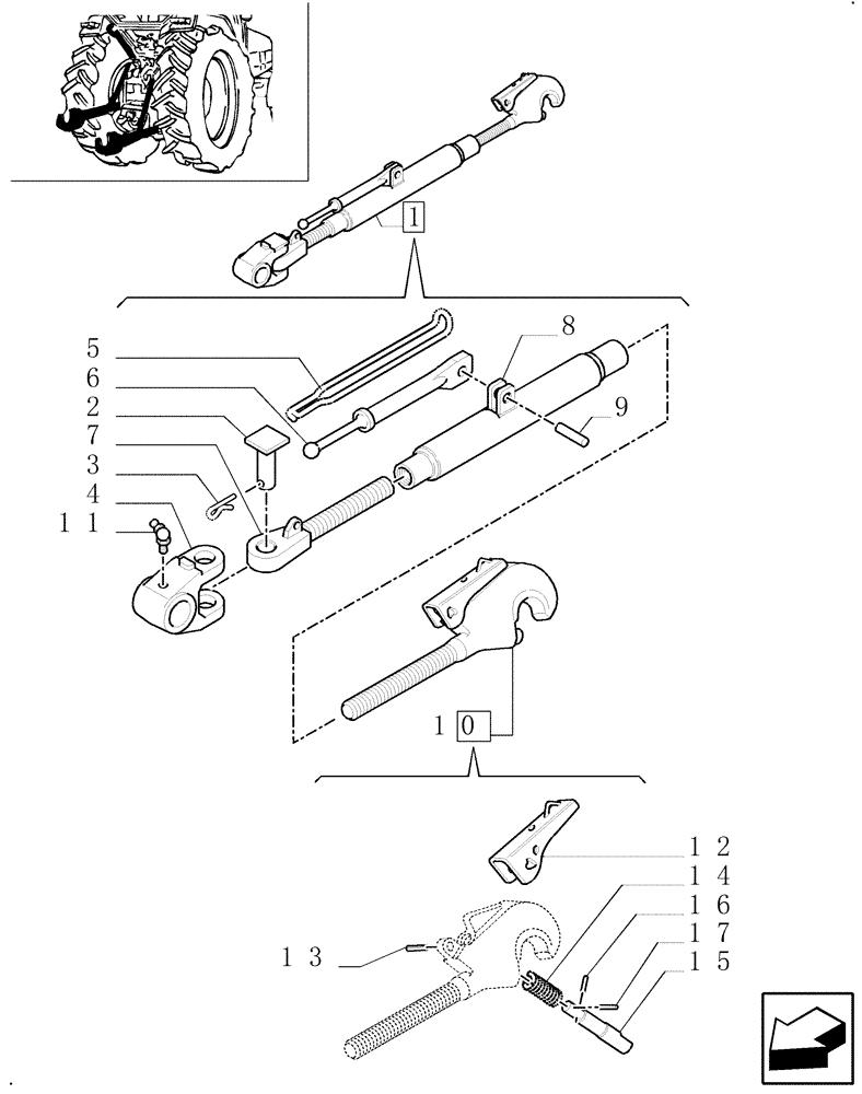 Схема запчастей Case IH MXM140 - (1.89.6/ E[01]) - UPPER LINK BREAKDOWN (P/N 5174532 & 5174401) - C5157 (09) - IMPLEMENT LIFT