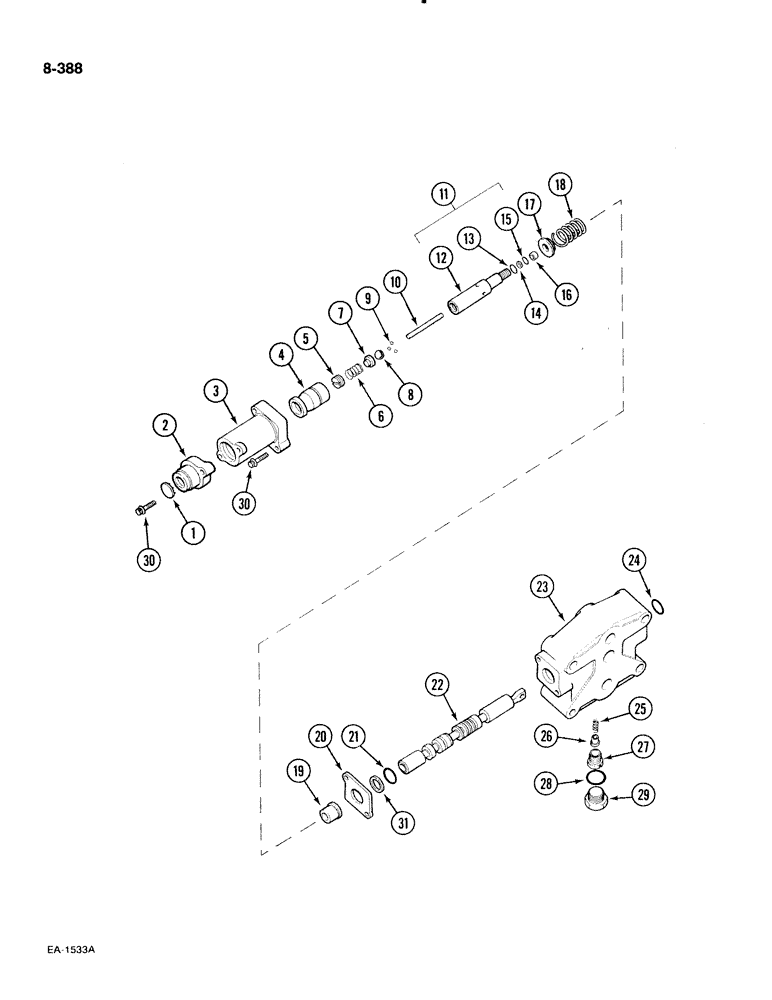 Схема запчастей Case IH 885 - (8-388) - AUXILIARY HYDRAULIC VALVE, PRIOR TO P.I.N. 18001 (08) - HYDRAULICS