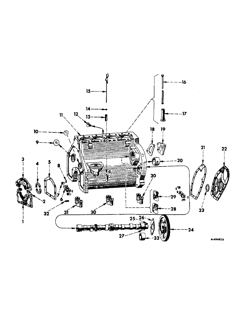 Схема запчастей Case IH 340 - (015) - CARBURETED ENGINE, CRANKCASE, FRONT COVER AND CAMSHAFT (01) - ENGINE