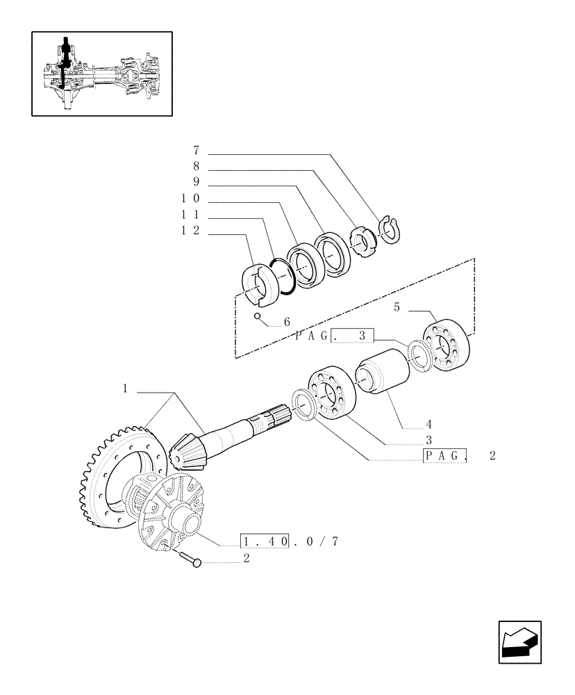 Схема запчастей Case IH JX90U - (1.40.0/06[01]) - FRONT AXLE - BEVEL GEAR PINION SET - 4 WD (04) - FRONT AXLE & STEERING