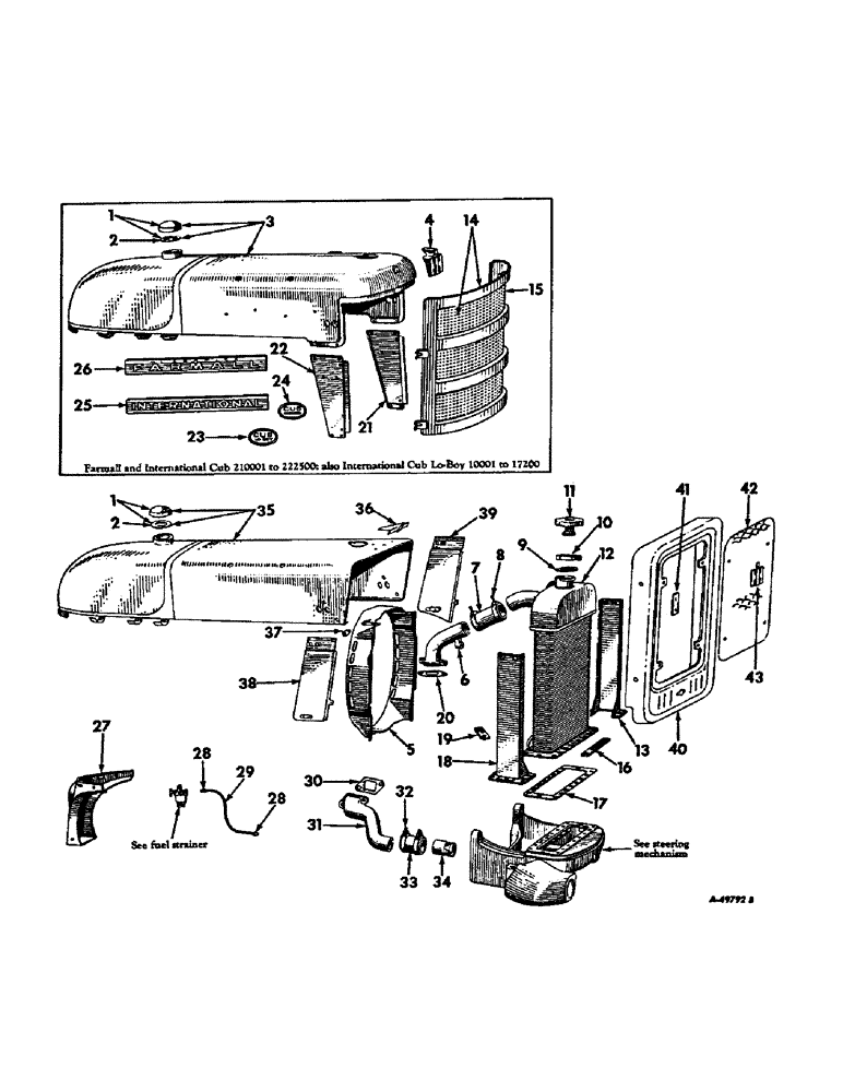 Схема запчастей Case IH INTERNATIONAL - (13-05) - SUPERSTRUCTURE, HOOD AND FUEL TANK, SUPPORT, RADIATOR, GRILLE AND CONNECTIONS (05) - SUPERSTRUCTURE