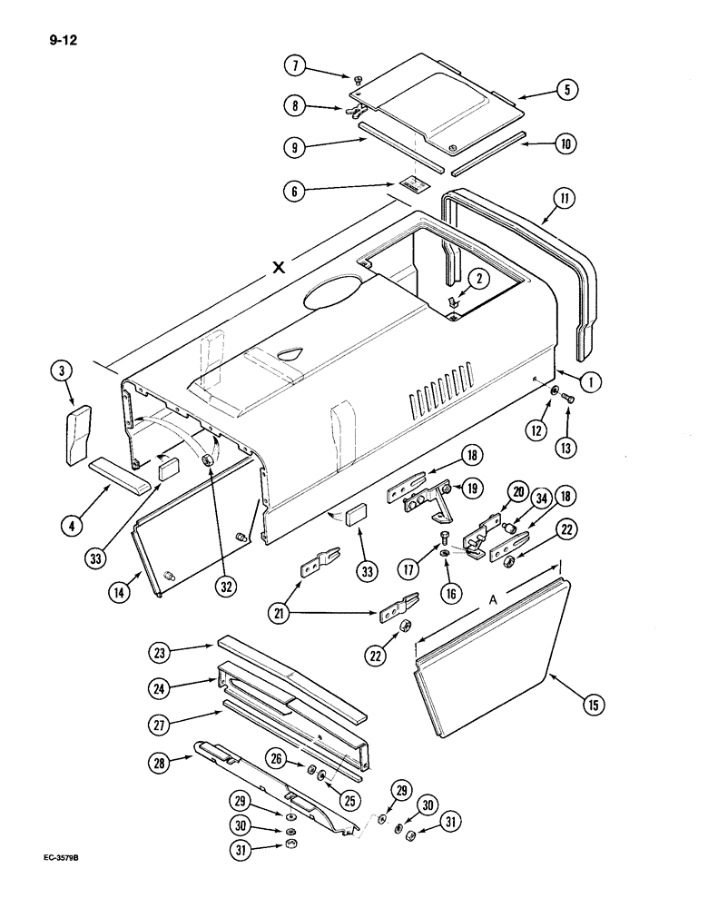 Схема запчастей Case IH 895 - (9-012) - HOOD AND SIDE PANELS, TRACTOR WITHOUT CAB (09) - CHASSIS/ATTACHMENTS