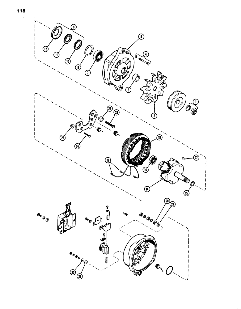 Схема запчастей Case IH 870 - (118) - A137183 ALTERNATOR, (336B) DIESEL AND (301B) SPARK IGNITION ENGINES, PRESTOLITE (04) - ELECTRICAL SYSTEMS