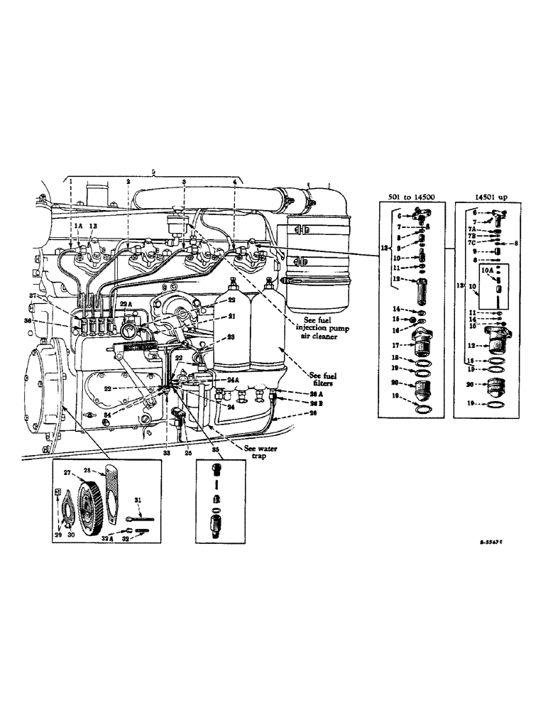 Схема запчастей Case IH FARMALL M - (076) - DIESEL ENGINE, FUEL INJECTION PUMP NOZZLES, PIPES, GEAR AND CONNECTIONS (01) - ENGINE