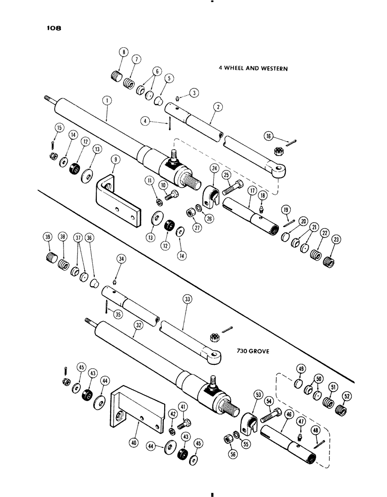 Схема запчастей Case IH 730 SERIES - (108) - POWER STEERING DRAG LINK, 4 WHEEL AND WESTERN AND 730 GROVE ONLY (05) - STEERING