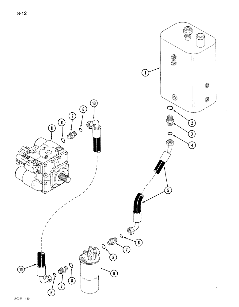 Схема запчастей Case IH 1680 - (8-012) - HYDROSTATIC PUMP SUPPLY SYSTEM, CORN & GRAIN COMBINE, P.I.N. JJC0047918 THROUGH JJC0117059 (07) - HYDRAULICS