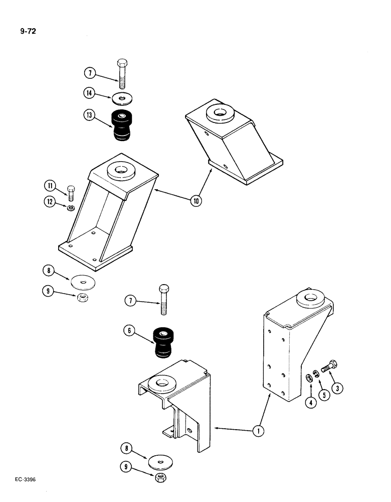 Схема запчастей Case IH 1896 - (9-072) - FRONT AND REAR PLATFORM MOUNTS, PLATFORM, CAB OR FOUR POST ROPS FRAMES (09) - CHASSIS/ATTACHMENTS