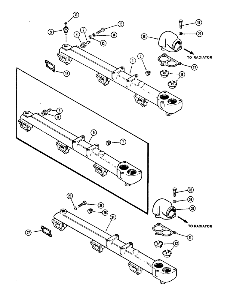 Схема запчастей Case IH 2470 - (008) - WATER MANIFOLD AND THERMOSTAT, 504BDT DIESEL ENGINE (02) - ENGINE