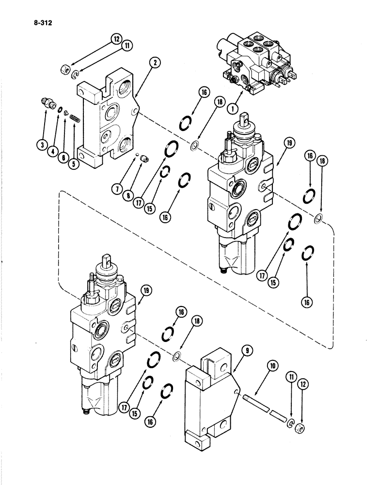 Схема запчастей Case IH 4894 - (8-312) - REMOTE HYDRAULIC VALVE ASSEMBLY (08) - HYDRAULICS