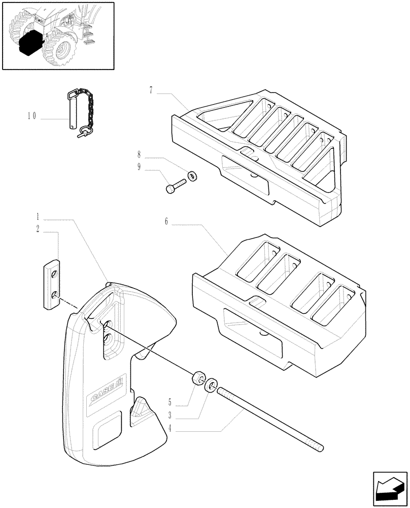 Схема запчастей Case IH MAXXUM 110 - (1.21.5/02) - FRONT WEIGHT CARRIER AND WEIGHTS (VAR.330219-330220-330221) (03) - TRANSMISSION