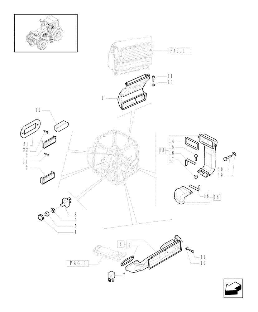 Схема запчастей Case IH MAXXUM 100 - (1.94.2/01[02]) - AIR CONDITIONING - VENTILATION DUCTS (VAR.330641) (10) - OPERATORS PLATFORM/CAB