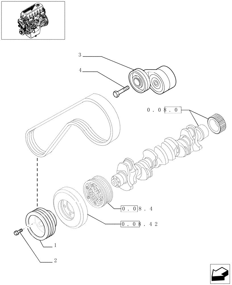 Схема запчастей Case IH F2BE0684A B003 - (0.08.4/1[01]) - PULLEY - CRANKSHAFT (504045098 - 504086578) 