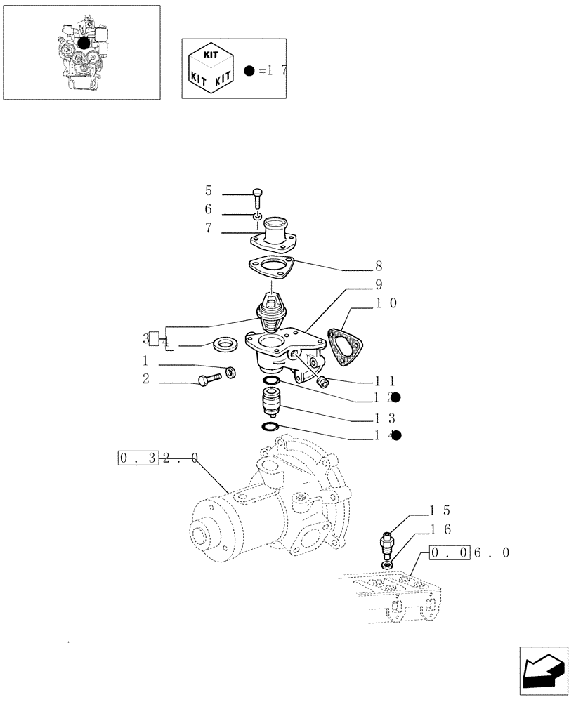 Схема запчастей Case IH JX1070C - (0.32.6) - THERMOSTAT AND RELATED PARTS (01) - ENGINE