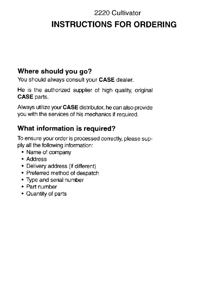 Схема запчастей Case IH 2220 - (1-6) - INSTRUCTIONS FOR ORDERING 