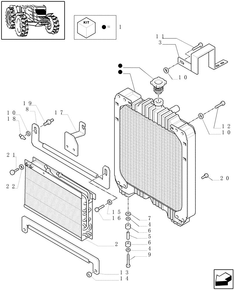 Схема запчастей Case IH JX80 - (1.17.0[03A]) - (VAR.641) AIR CONDITIONING - RADIATOR AND SUPPORTS - D5834 (02) - ENGINE EQUIPMENT