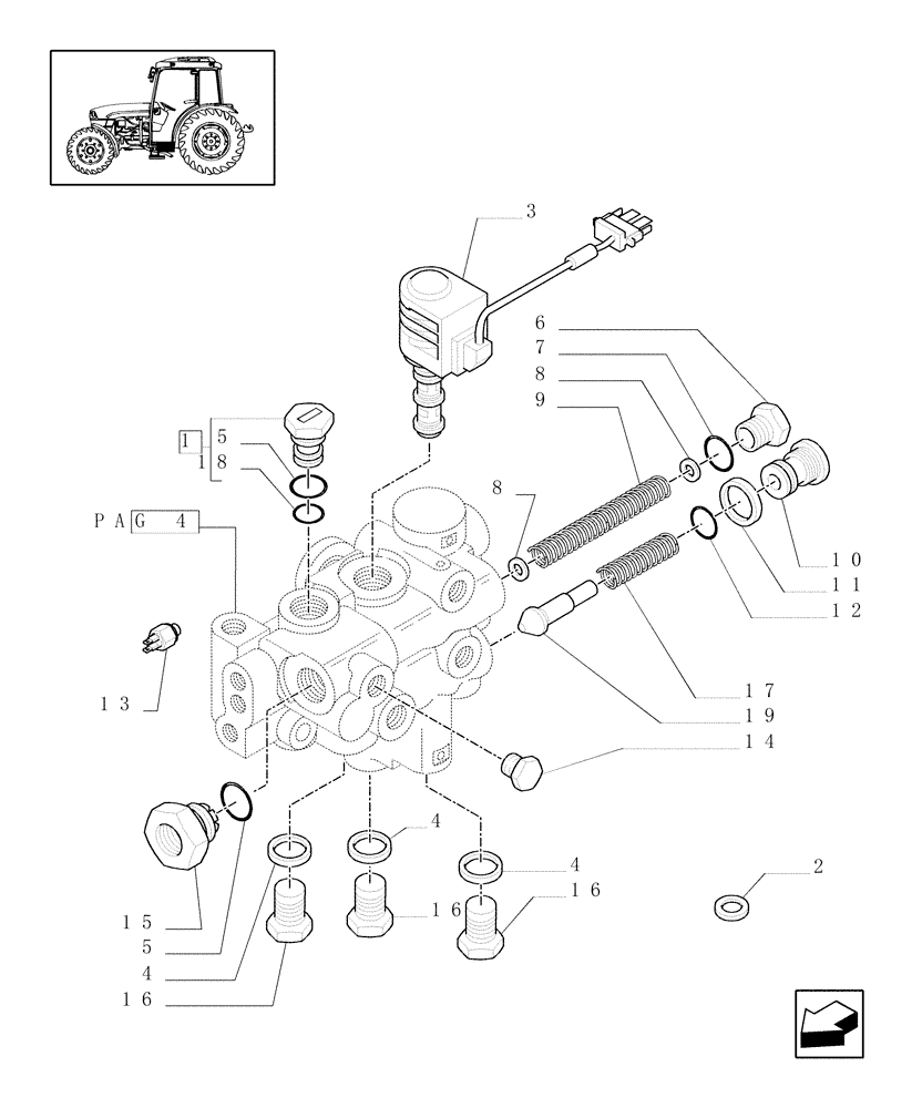 Схема запчастей Case IH JX1060C - (1.33.1/01[05]) - (VAR.006-307) 4WD ELECTRO-HYDRAULIC COUPLING - SOLENOID VALVE (04) - FRONT AXLE & STEERING