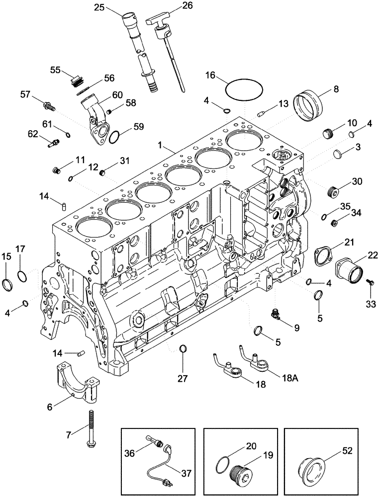 Схема запчастей Case IH 620 - (02-11) - CYLINDER BLOCK - ENGINE BLOCK HEATERS (01) - ENGINE