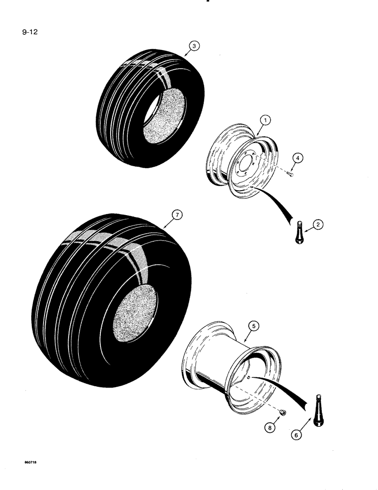 Схема запчастей Case IH 8500 - (9-012) - WHEELS AND TIRES, 33 FOOT WIDE DRILL (09) - CHASSIS/ATTACHMENTS