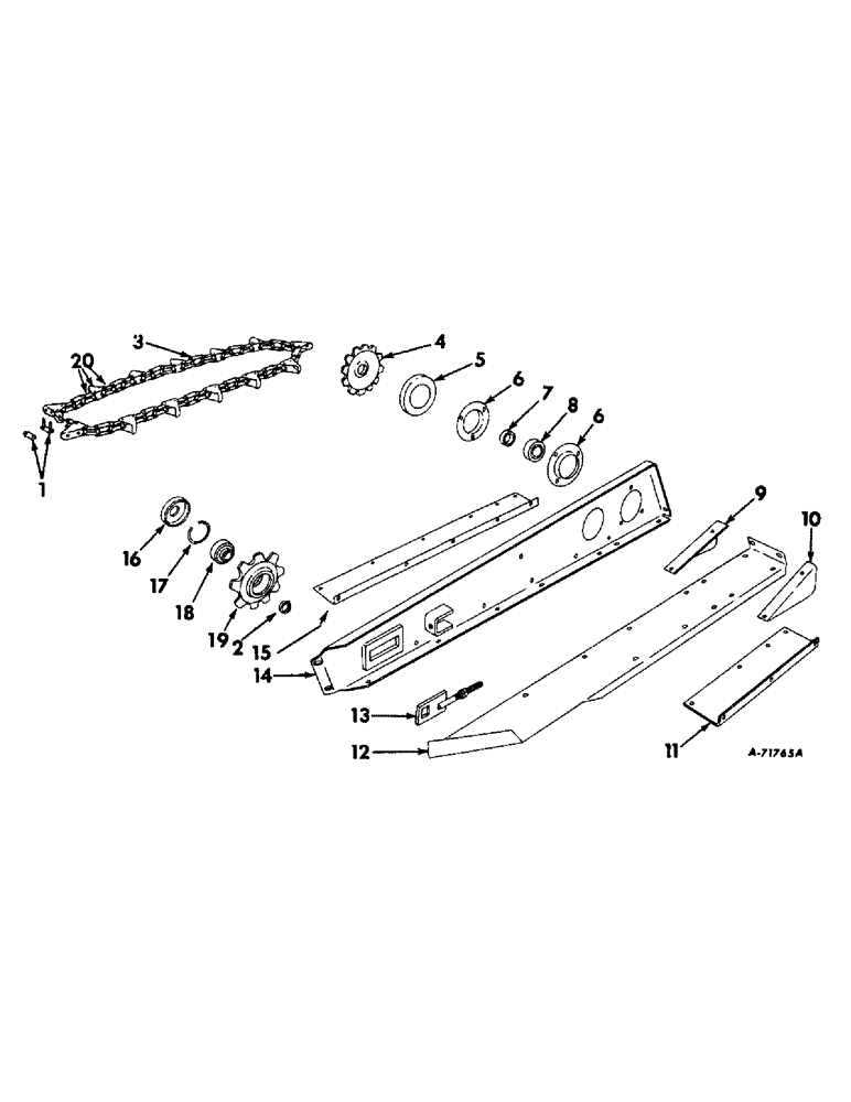 Схема запчастей Case IH 55 - (B-71) - WIDE-NARROW ROW CROP UNIT - CENTER GATHERING CHAIN AND PAN, LEFT AND RIGHT (58) - ATTACHMENTS/HEADERS