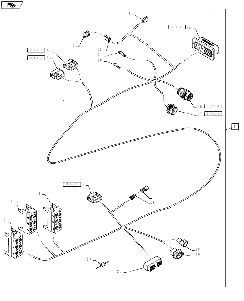 Схема запчастей Case IH 610 - (55.100.02) - LH CAB COMPARTMENT HARNESS, 610 (55) - ELECTRICAL SYSTEMS