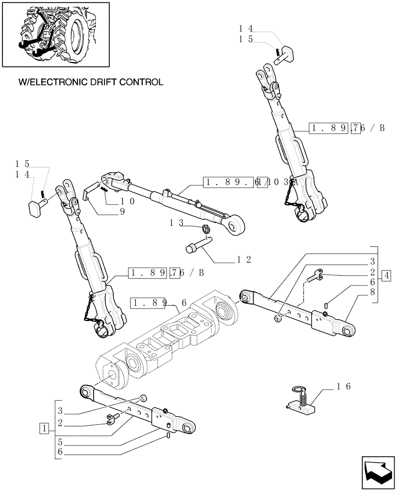 Схема запчастей Case IH MXU135 - (1.89.6/03[01]) - (VAR.916) IMPLEMENT LINKAGE DEVICE WITH TELESCOPIC ARMS - TOP LINK, TIE-RODS AND ARMS-C5300 (09) - IMPLEMENT LIFT