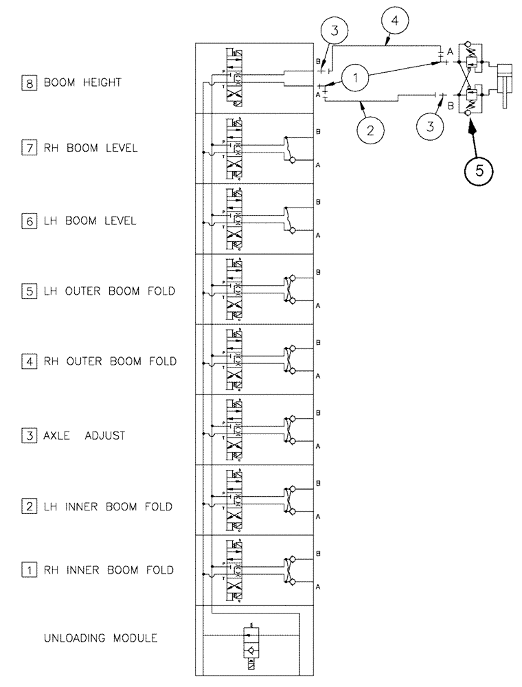 Схема запчастей Case IH SPX3200 - (06-018) - BOOM HEIGHT HYDRAULIC GROUP Hydraulic Plumbing