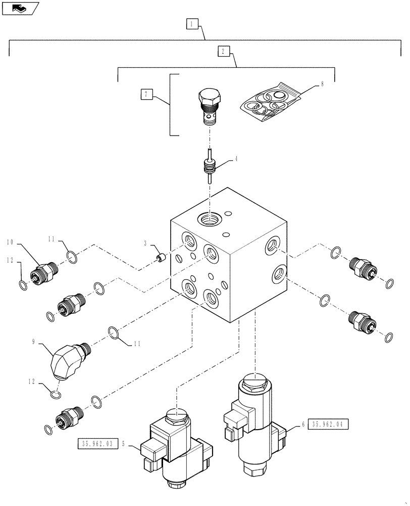 Схема запчастей Case IH 4430 - (35.962.02) - 2 - BANK VALVE, AXLE ADJUST AND BOOM HEIGHT (35) - HYDRAULIC SYSTEMS