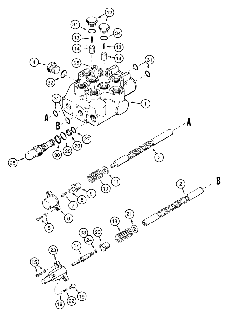 Схема запчастей Case IH 1835C - (8-22) - LOADER CONTROL VALVE WITH AND WITHOUT SELF-LEVELING P.I.N. JAF0118550 AND AFTER (08) - HYDRAULICS