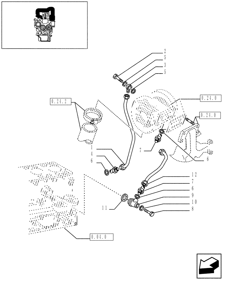 Схема запчастей Case IH JX95 - (0.24.1/02) - VAR - 747, 391102 - TTF ENGINE TIER 2 - TURBOCHARGING LINES (01) - ENGINE