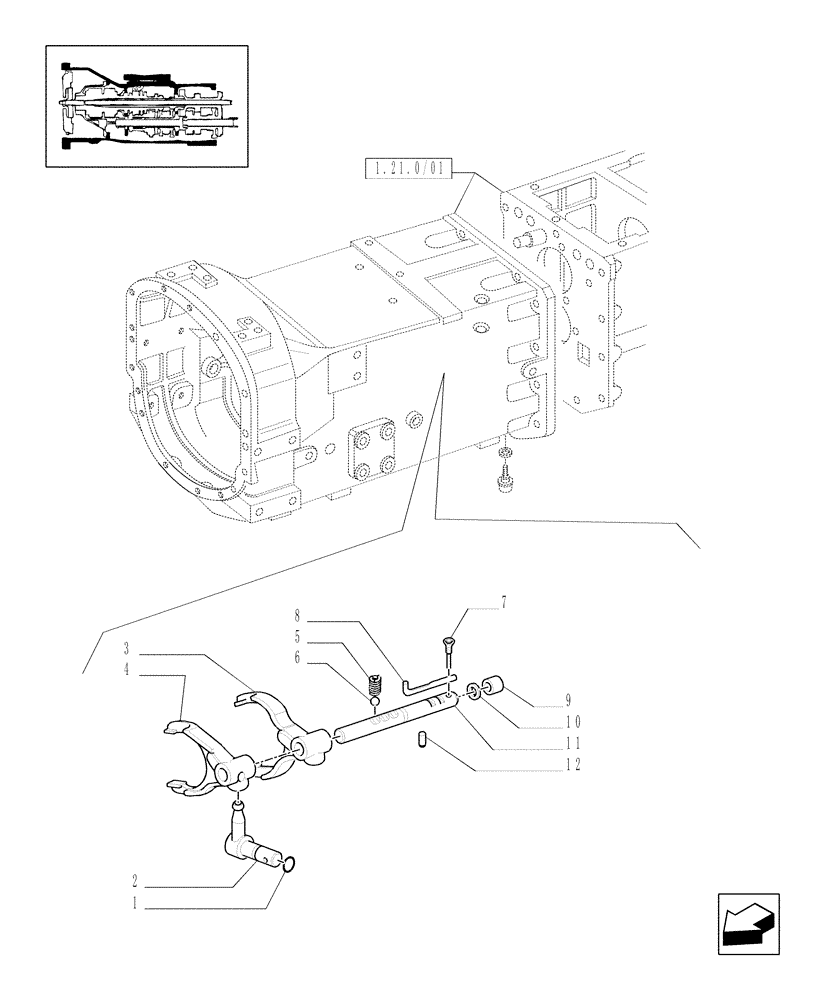 Схема запчастей Case IH JX90 - (1.29.0/01) - (VAR.113-115) 20X12 TRANSMISSION WITH SYNCHRO SHUTTLE AND CREEPER - ROD AND FORK (03) - TRANSMISSION