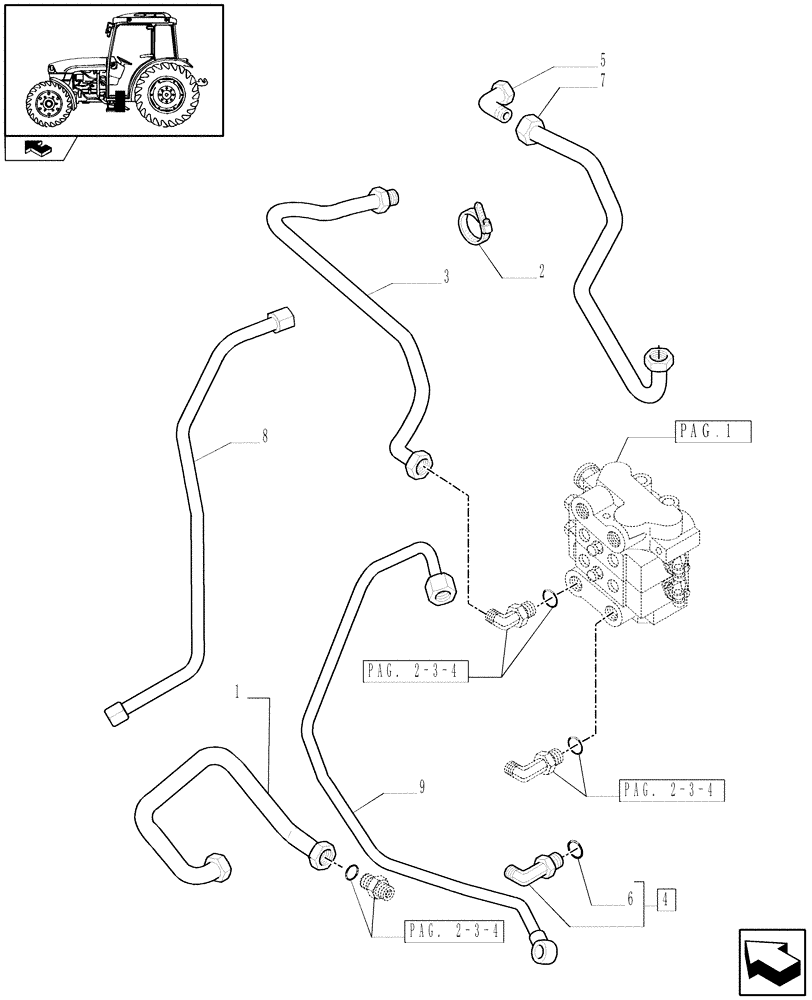 Схема запчастей Case IH FARMALL 75C - (1.82.7/15[05]) - 2 MID-MOUNT REMOTE VALVES WITH JOYSTICK - PIPES (VAR.330124-332124-330125-332125-334125-335125) (07) - HYDRAULIC SYSTEM