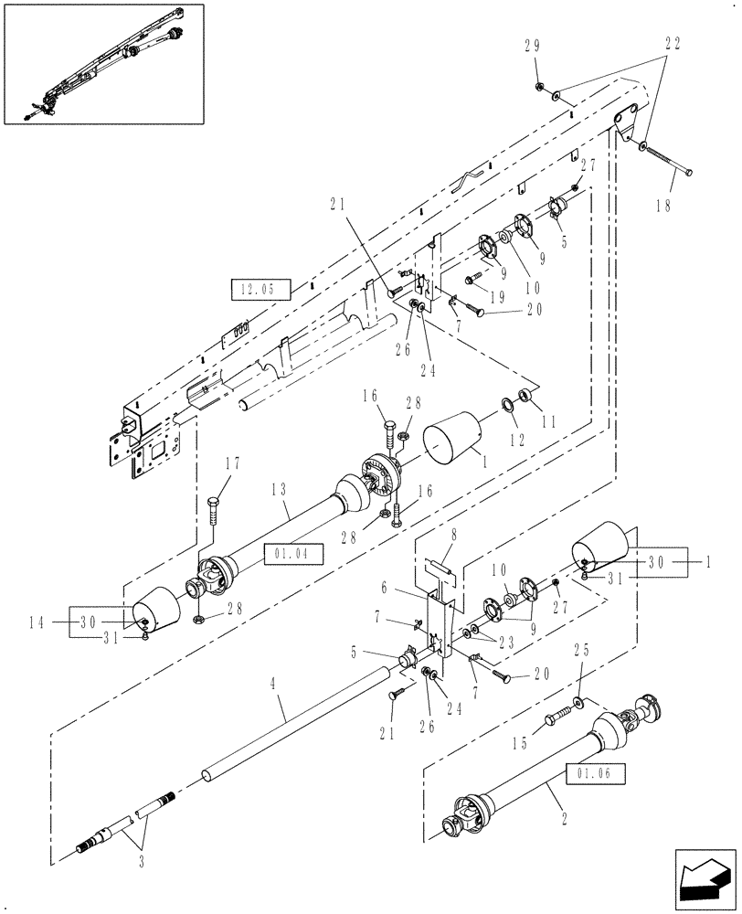 Схема запчастей Case IH DC162F - (01.03) - TONGUE DRIVELINE COMPONENTS (01) - PTO DRIVE SHAFT