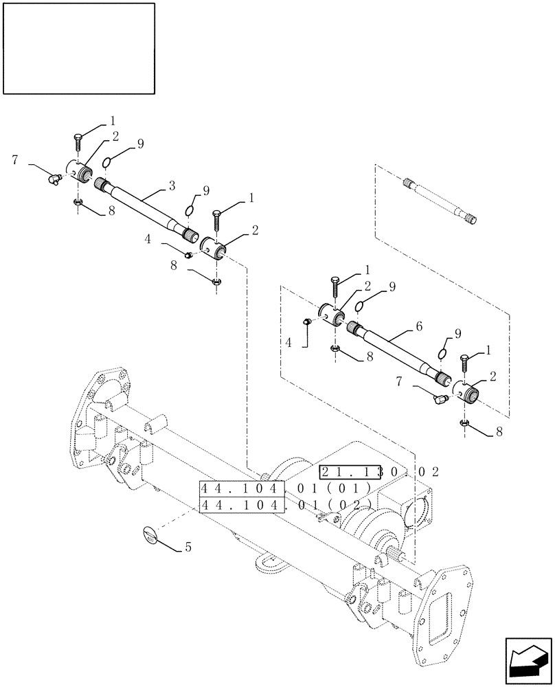 Схема запчастей Case IH 9010 - (44.151.08[02]) - HALF-SHAFTS WITHOUT EXTENSIONS - 8010 (44) - WHEELS