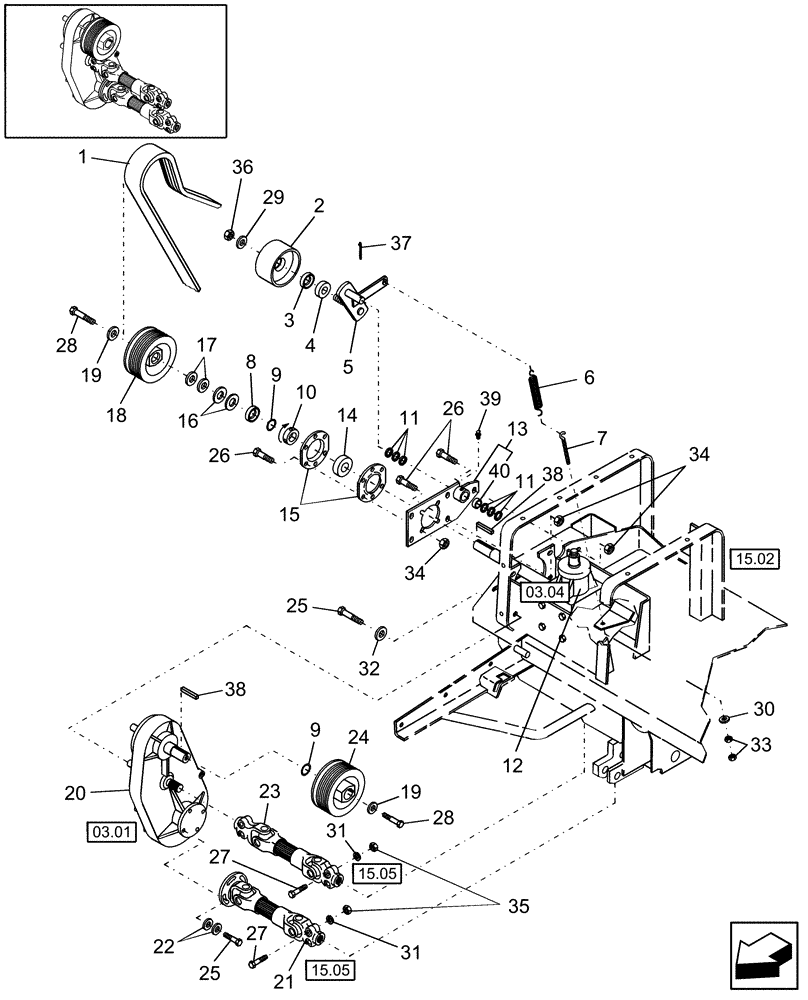 Схема запчастей Case IH DC132 - (15.03) - CONDITIONER DRIVE COMPONENTS (15) - CROP CONDITIONING