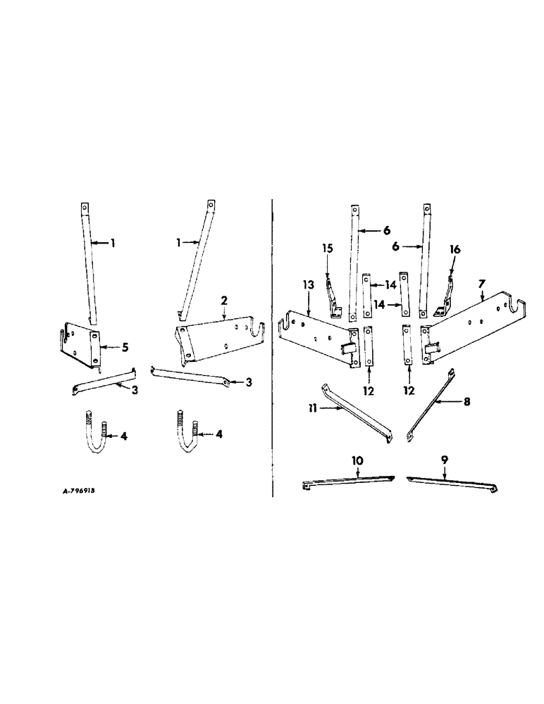 Схема запчастей Case IH DRY - (A-091) - DRY FERTILIZERS, HOPPER FRAME SUPPORT BRACKETS & BRACES, FOR 500 LB. CAPACITY HOPPERS, FOUR ROW 