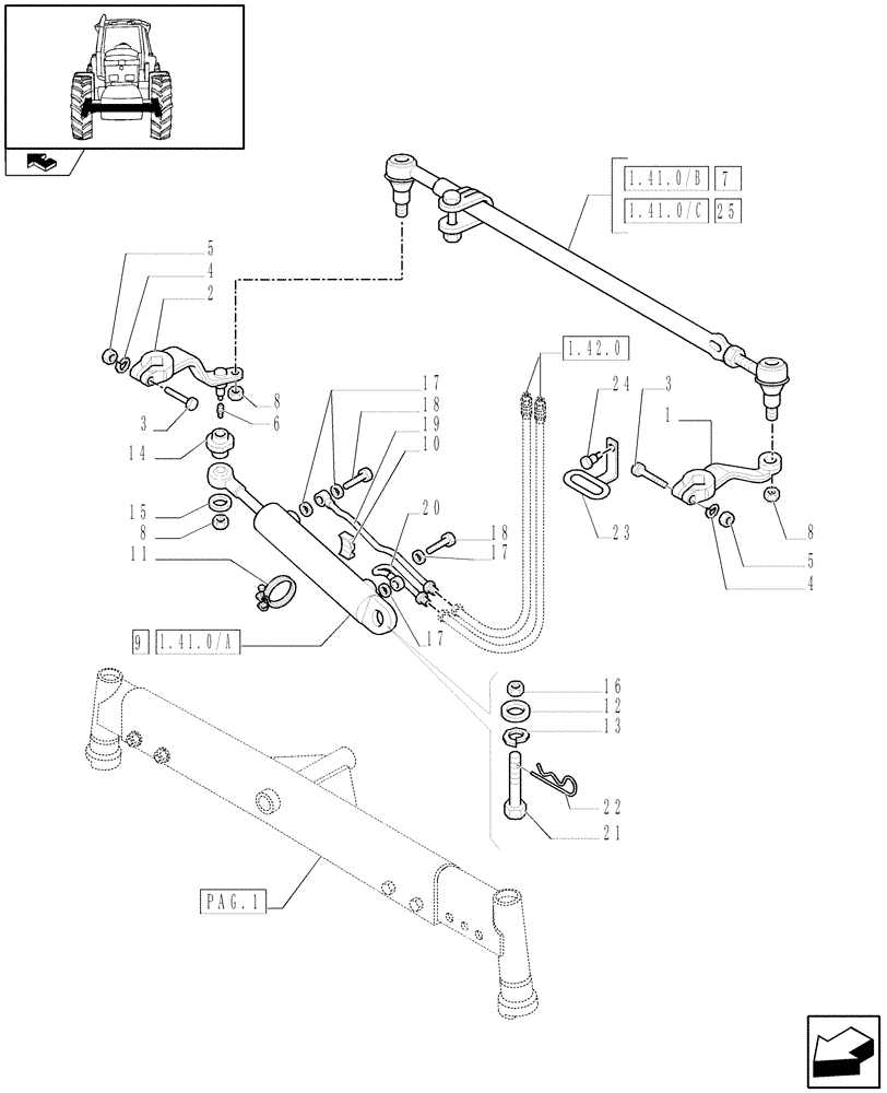 Схема запчастей Case IH FARMALL 85U - (1.41.0[02]) - 2WD FRONT AXLE - STEERING ROD & PIPES (VAR.330403) (04) - FRONT AXLE & STEERING