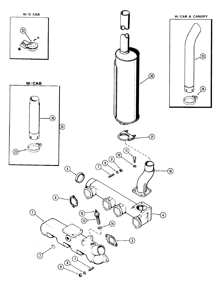 Схема запчастей Case IH 870 - (012) - MANIFOLD AND MUFFLER, (336B) DIESEL ENGINE (02) - ENGINE