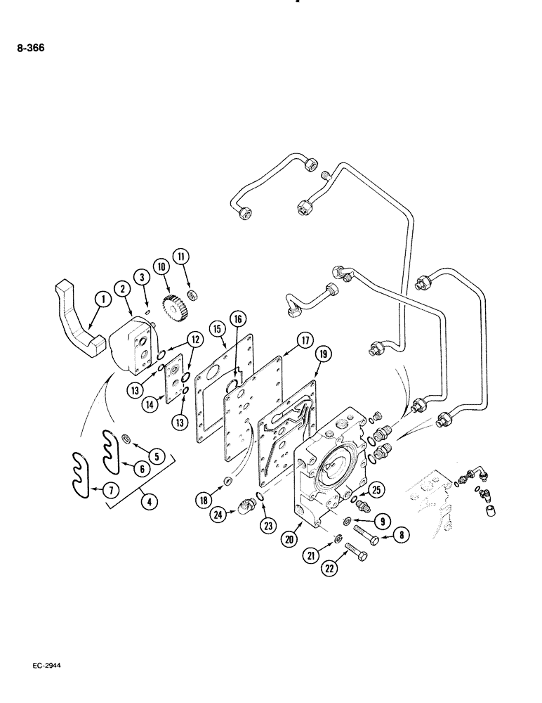 Схема запчастей Case IH 885 - (8-366) - HYDRAULIC POWER SUPPLY AND MULTI-CONTROL VALVE (08) - HYDRAULICS