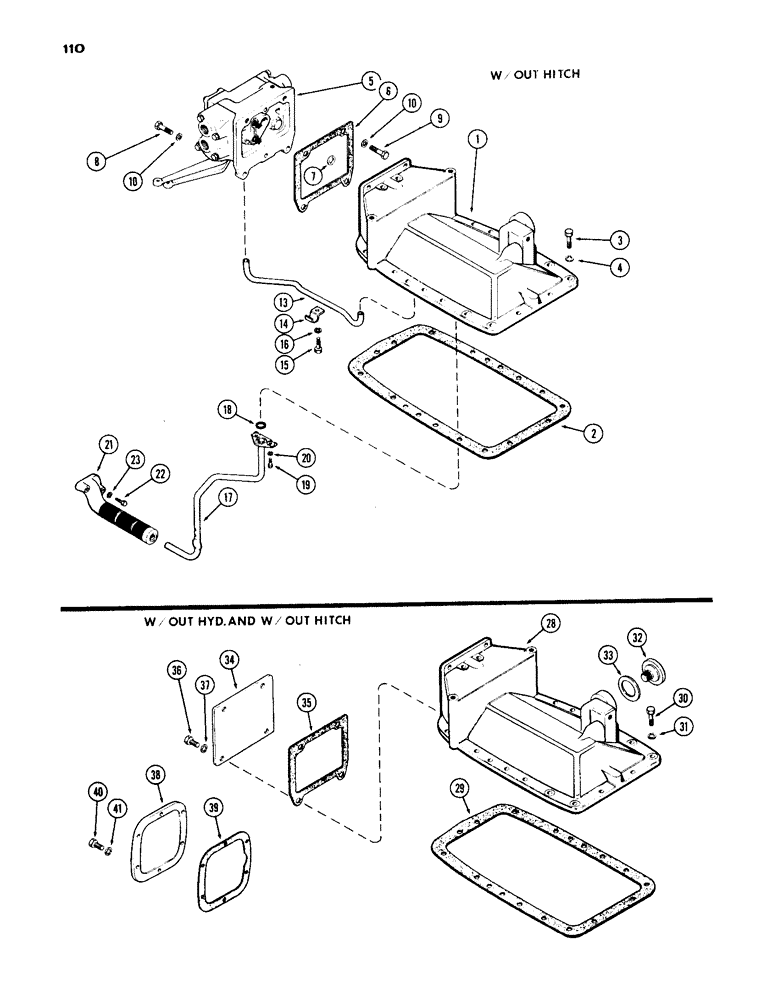 Схема запчастей Case IH 1030 - (110) - TRANSMISSION COVERS AND HYDRAULIC CIRCUIT WITHOUT HITCH (06) - POWER TRAIN